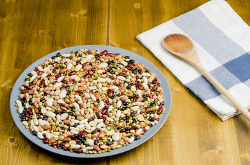 legumes on wood, close up, background.