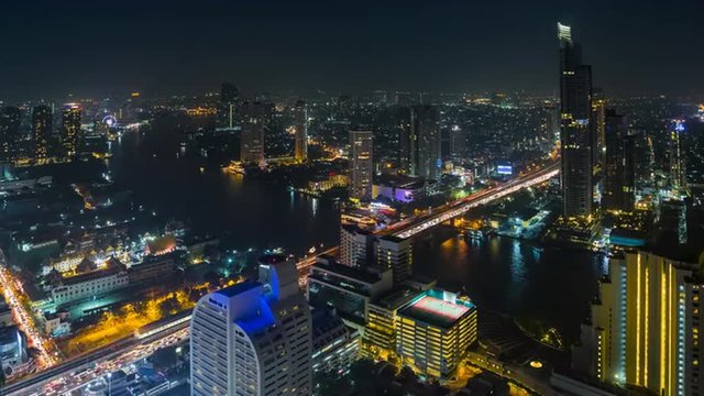 Panorama of Bangkok at Night in Time Lapse, Thailand