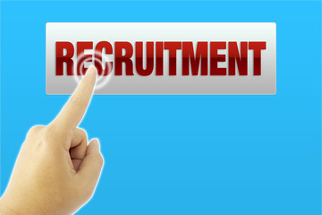 touching recruitment sign on blue screen