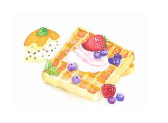 waffle with berry and ice cream