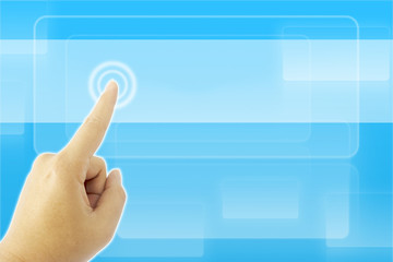 touching empty sign on blue screen