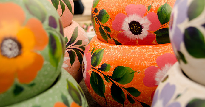 Mexican ceramic pots, large orange and green  variety
