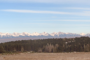 Blue sky above the mountains.