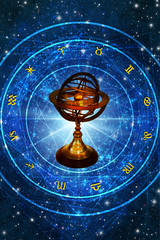 astrolabe and astrology wheel with all zodiac signs