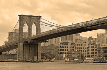 Naklejka premium Brooklyn Bridge, Nowy Jork, filtr sepii
