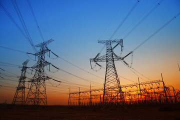 In the evening, the outline of substation, it is very beautiful