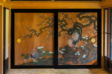 Japanese vintage painting in  Tamozawa Imperial Villa in Nikko, Japan
