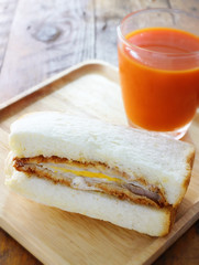 pork tonkutsu bread with orange juice