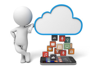 3d people with a cloud and a smart phone. 3d image. Isolated white background