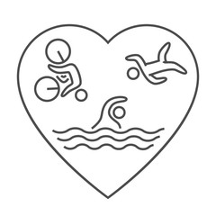 Line and flat triathlon logo. Swimming, cycling and running icon