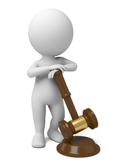 3d people with a wooden gavel. 3d image. Isolated white background