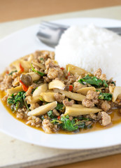 stir fried pork basil and rice