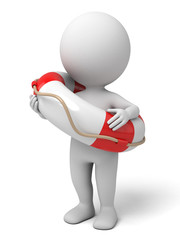 3d people with a lifebuoy. 3d image. Isolated white background.