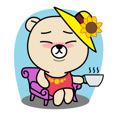Cute Bear sit on the Armchair Cartoon
