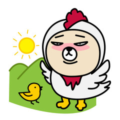 Cartoon Cute Bear in the Chicken Suit set vector illustration