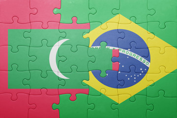 puzzle with the national flag of maldives and brazil