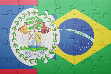 puzzle with the national flag of belize and brazil