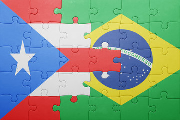 puzzle with the national flag of puerto rico and brazil