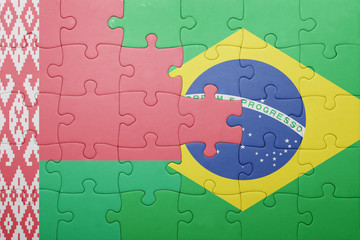 puzzle with the national flag of belarus and brazil