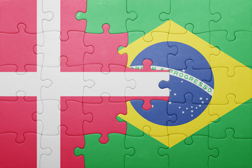 puzzle with the national flag of denmark and brazil