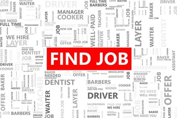 Find job word in tag cloud, Career or employment concept, Vector