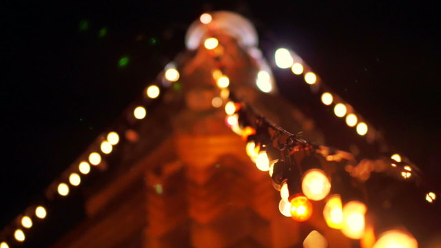 Festival light at Asian pagoda. Buddhist Religious day celebration