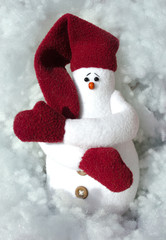 Christmas card template with fabrics  handmade  snowman