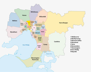 Fototapeta premium Melbourne Metro Area administrative Map