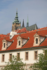 Fototapeta premium PRAGUE, CZECH REPUBLIC - APRIL 16, 2010: View from Wallenstein garden to Prague castle and St. Vitus Cathedral