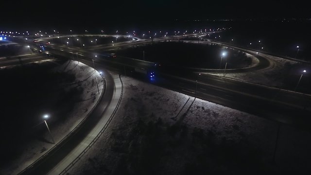 Aerial view transport interchange at night