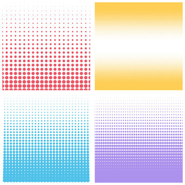 Vector halftone dots. Set of color halftone dotted backgrounds.