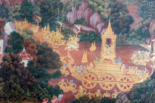 the Ramayana painting on the wall in public temple in Thailand © popp_photolia