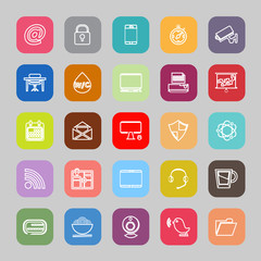 Internet cafe line flat icons