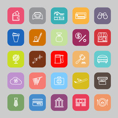 E wallet line flat icons