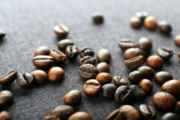 Roasted coffee grains, close-up