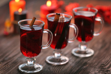 Mulled wine on wooden table