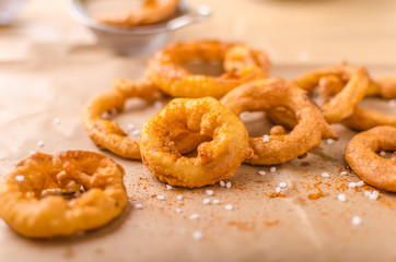 Onion rings with chili on top