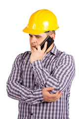 Portrait of an handsome engineer isolated on white