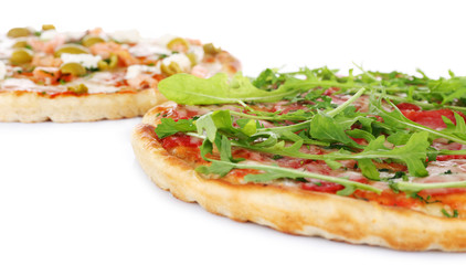 Two delicious tasty pizzas, closeup