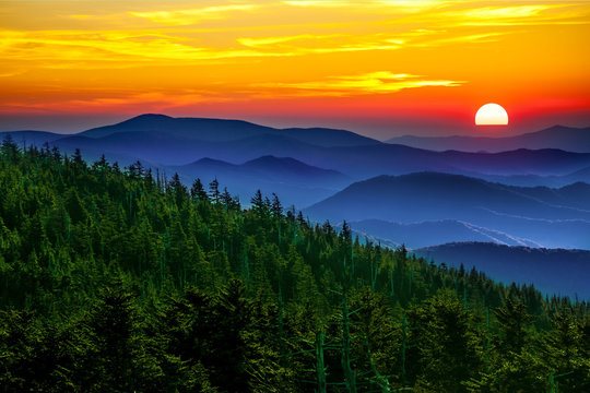 Fototapeta Smoky mountain sunset