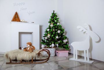 Room decorated with Christmas decorations