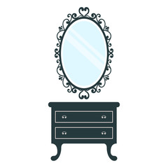 vintage table and mirror oval on a white background