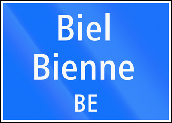 Road sign used in Switzerland - Town name sign on major road