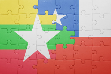 puzzle with the national flag of chile and myanmar
