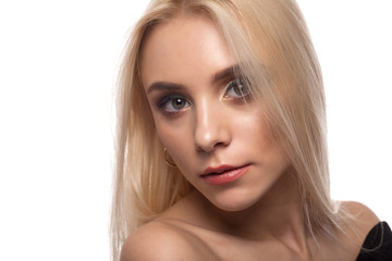 Naklejka premium Portrait of the blonde on a white background