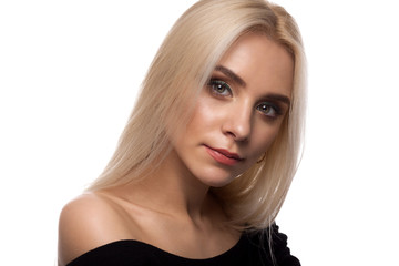 Portrait of the blonde on a white background