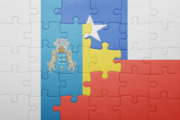 puzzle with the national flag of chile and canary islands