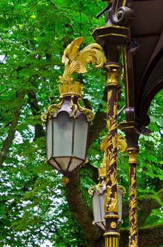 Golden lantern in a park
