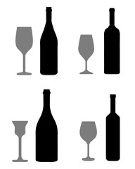 Black silhouettes of  glasses and bottles, vector