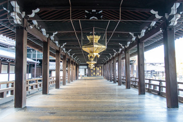 Interior of the wooden Shinto Nishi Hongan-Ji temple in Kyoto - Honshu - Japan - Asia